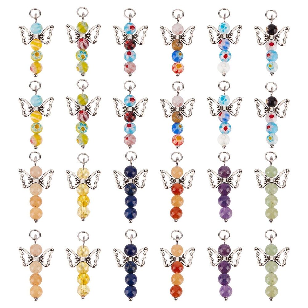 6517 1 Box 30Pcs Angel Charms Chakra Beads Gemstone Angel Charm Lampwork